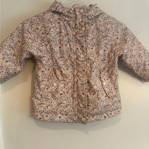 Zara Girls floral pattern winter coat rubberized shell size 4T